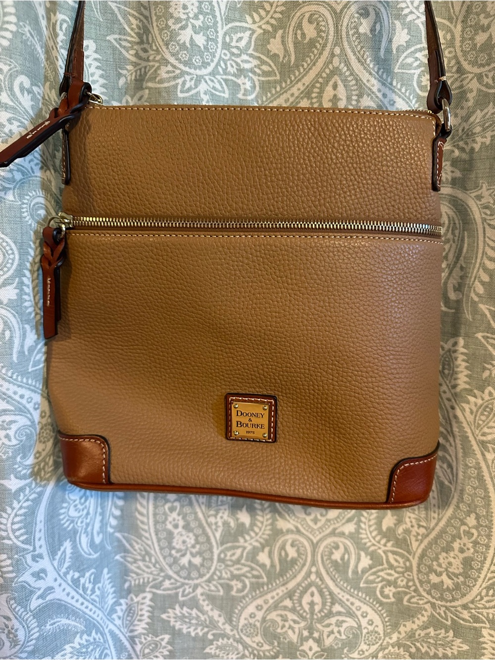 Dooney & Bourke Tan Pebbled Leather Crossbody with Brown Trim - Picture 2 of 7